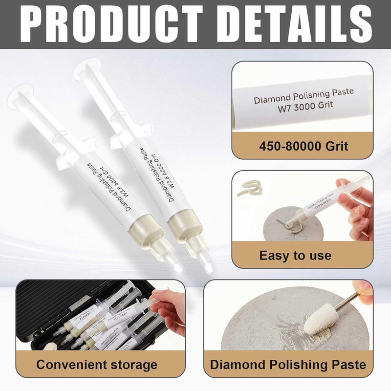 Swiffen 47 Pcs Diamond Polishing Compound Kit, 36 Grinding Buffing Bits and 11 Oil Based Diamond Lapping Paste 450-Ultra Fine 80000 Grit with Box for Metal Coin Stone Jewelry Ring Polishing - Image 3